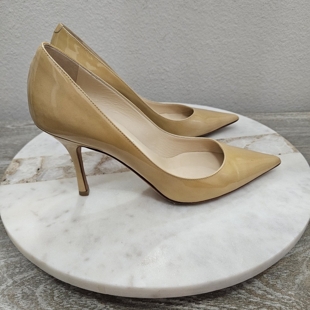 Jimmy Choo Beige Patent Leather Pointed-Toe Pumps - Picture 6 of 12